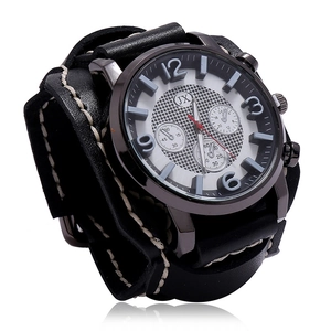 Montre à Quartz Homme Retro Punk Avec Bracelet Large en Cuir de Vachette Montre-Bracelet Manchette Fait Main Affichage Analogique
