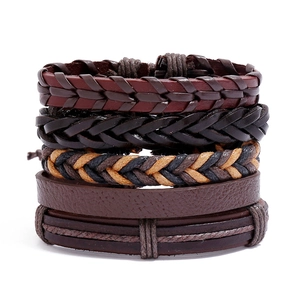 Retro Woven Leather Bracelet Set Multi-Layer Bohemian Punk Adjustable Ethnic Style Jewelry For Men Women Daily Decor