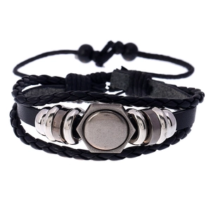 Vintage Punk Cowhide Leather Handwoven Bracelet For Women Men Multilayer Alloy Geometric Charm Adjustable Braid Jewelry