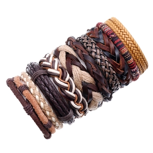 Collezione Bracciale in Pelle di Vacca Intrecciata Multistrato Vintage Con Cordino Cerato Intrecciato Canapa Lega Gioielli Punk