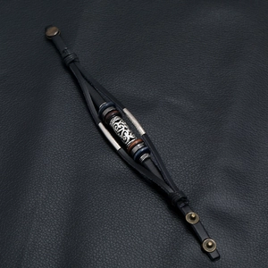 Men's retro multi-layer braided leather bracelet with vintage metal beads and wood charms