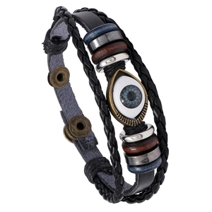 Retro Multi-Layer Braided Leather Evil Eye Bracelet For Men Women Ethnic Punk Style Handmade Jewelry Adjustable Hand Wrap