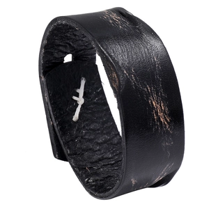 Retro Punk Hip Hop Cowhide Leather Bracelet Distressed Vintage Wide Cuff Bangle With Button Accents Men Women Fashion Jewelry