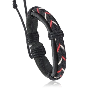Vintage Hip Hop Woven Cowhide Leather Bracelet For Men Women Adjustable Bohemian Ethnic Multilayer Wrap Wax Cord Jewelry