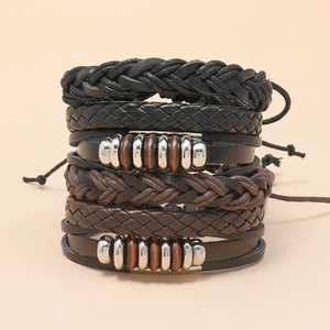Set di 6 bracciali vintage in pelle regolabile con perline e ciondoli in metallo