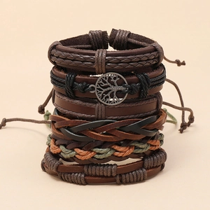 Lot de 6 bracelets vintage en cuir faits main avec pendentif arbre de vie pour homme