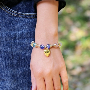 Bohemian multi-layer beaded bracelet with colorful crystal beads and gold heart charm