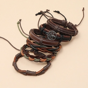 Lot de 6 bracelets vintage en cuir pour hommes avec arbre de vie et cordes tressées