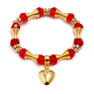Bohemian Ethnic Style Crystal Beaded Bracelet With Heart Pendant For Women Fashion Elastic Crystal Jewelry Accessory