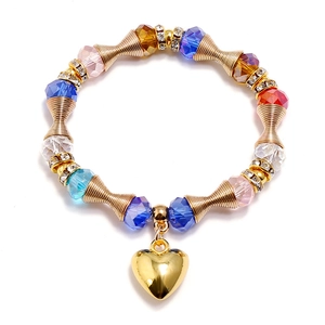 Colorful Bohemian crystal beaded bracelet with multi-layer style and golden heart pendant