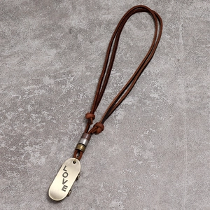 Retro adjustable leather necklace with vintage metal rings and LOVE scooter pendant