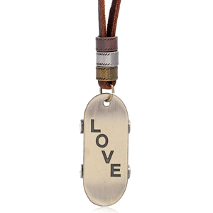 Vintage Leather Alloy Skateboard Pendant Necklace Retro LOVE Letter Adjustable Long Chain Jewelry For Men Women