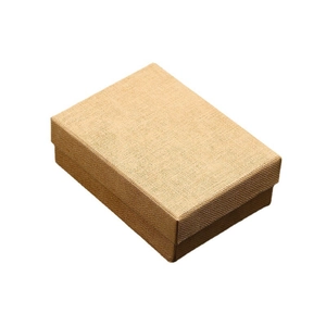 Minimalist beige rectangular jewelry gift box with textured woven linen finish