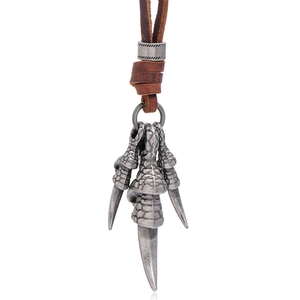 Vintage Punk Dragon Claw Pendant Necklace Men Genuine Cowhide Leather Adjustable Rope Alloy Talon Gothic Jewelry Gift