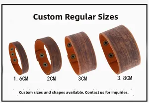Bracelets en cuir marron en quatre largeurs avec boutons-pression et texture vintage