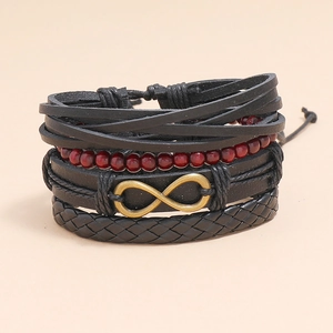 Ensemble de bracelets en cuir rétro avec symbole infini et perles bohémiennes