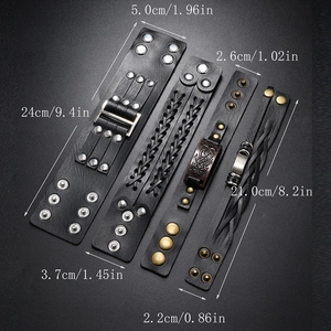 Bracelets pour hommes en cuir noir style punk rétro avec clous en métal et lanières tressées