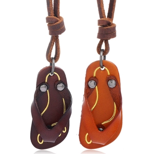 Vintage Cowhide Leather Slipper Pendant Necklace Creative Sandal Design Handcrafted Adjustable Long Rope Jewelry For Men Women