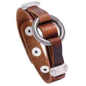 Bracelet en Cuir pour Hommes Style Punk Vintage Avec Anneau en Métal et Rivets Bijoux de Mode Réglables pour Hommes
