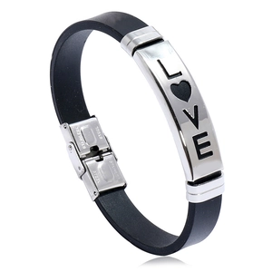 Bracciale in Silicone in Acciaio Inossidabile di Moda per Uomo Donna Cuore Vuoto Lettera LOVE Ciondolo Punk Gioielli Coppia