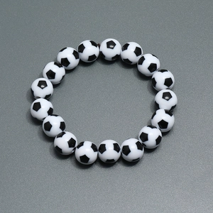 Minimalist black and white soccer bead bracelet for football fans with elastic cord