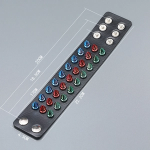 Detailed view of punk leather bracelet showing dimensions and adjustable snap buttons