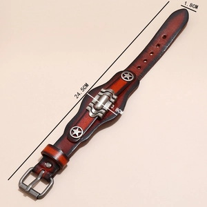 Detail view of retro multi-layer leather bracelet with dimensions 24.5cm length and 3.8cm width