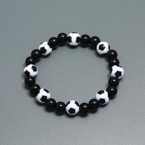Bracelet de footballeur pour hommes avec perles noires et breloques de football