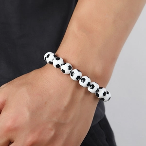 Minimalist football bead bracelet for soccer fans featuring black and white sport beads