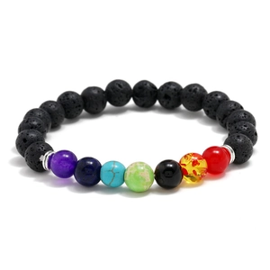 Handmade Chakra Lava Stone Bracelet Colorful Beaded Healing Energy Elastic Stretch Ethnic Unisex Jewelry Gift