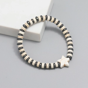 Bohemian beaded men's bracelet with white turquoise discs and hematite star bead