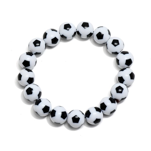 Minimalist Soccer Ball Beaded Bracelet For Men Women Sporty Black And White Plastic Bead Elastic Wristband Sport Fans Jewelry Gift