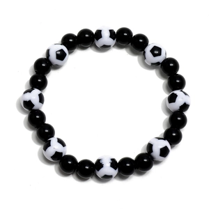 Bracelet Minimaliste à Perles de Football pour Hommes Bracelet Élastique en Perles de Résine Sportif Cadeau Bijoux Commémoratifs Fans