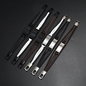 Bracelet multicouche en cuir tressé pour homme avec plaque en métal personnalisable et fermoir