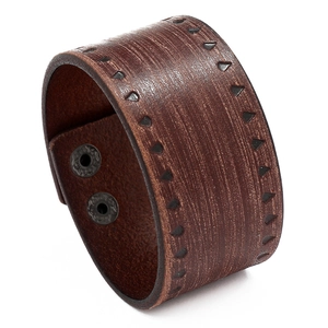 Vintage Punk Wide Leather Bracelet For Men Embossed Distressed Cowhide Wristband Hip Hop Industrial Style Adjustable Jewelry