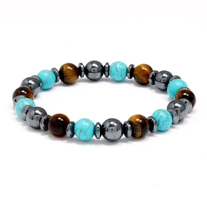Bohemian Ethnic Beaded Bracelet Tiger Eye Stone Artificial Turquoise Glass Beads Unisex Elastic Fashion Jewelry Hand Bracelet