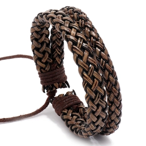 Men's Retro Woven Synthetic Leather Bracelet Handmade Brown Black Adjustable Cord Harajuku Fashion Simple Jewelry Wristband