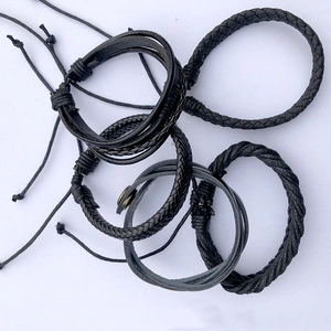 Lot de 10 bracelets en cuir noir tressé à la main avec cordons réglables punk