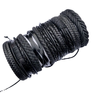 Lot de 10 Bracelets en Cuir Noir Tissés à la Main Punk Vintage Corde Tressée Multicouche Bijoux en Cuir de Vachette