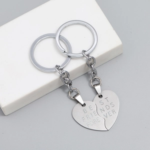 Silver stainless steel heart puzzle keychain set with Best Friends Forever engraving