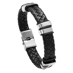 Bracelet en Cuir Tressé pour Hommes Avec Accents Métalliques en Acier Inoxydable Noir Style Punk Bijoux Mode Homme Cadeau