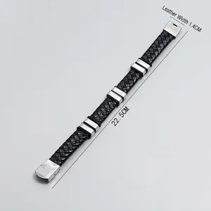Bracelet tressé en cuir noir pour homme avec fermoir en acier inoxydable, largeur 1,4 cm