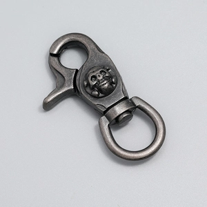 Gothic skull swivel lobster clasp with vintage metal finish for bags and keychains