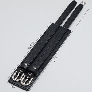 Detailed size chart of punk double leather wristband with silver buckle measurements