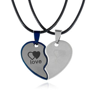 Stainless Steel Stitching Heart Pendant Necklace For Couples Hip Hop Punk Love You Lettering Jewelry Anniversary Birthday Gift