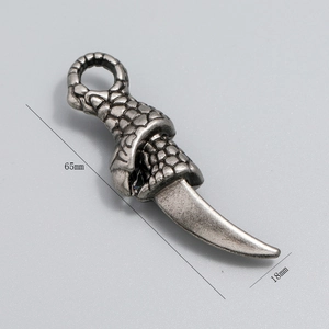 Vintage silver dragon claw dagger pendant with measurements 65mm by 18mm for DIY jewelry