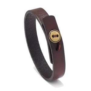 Vintage Punk Cowhide Leather Bracelet For Men Women Simple Metal Button Cuff Wristband Handmade Fashion Jewelry Gift