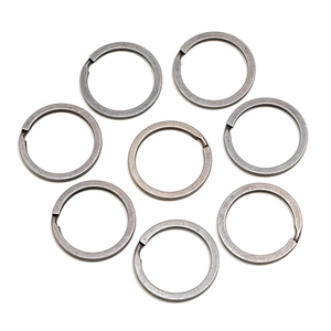 Pack of seven 30mm flat split metal key rings in dark grey brushed stainless steel
