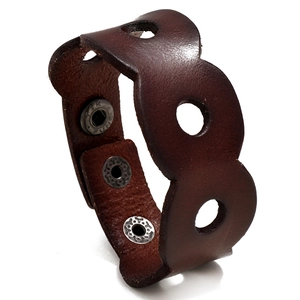 Retro Men Punk Cowhide Leather Bracelet Hollow Out Geometric Design Adjustable Iron Snap Button Wristband Fashion Jewelry