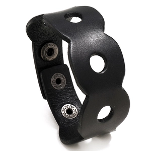 Retro hollow wide leather bracelet with punk wave edges and metal snap buttons